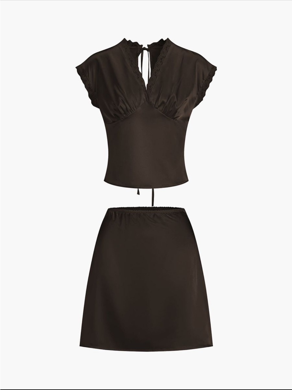 Commense Brown Satin Two-Piece Skirt Set